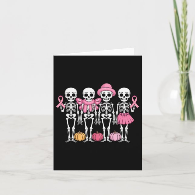 Funny Dancing Skeletons Pink Ribbon Breast Cancer  Card (Front)