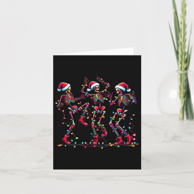 Funny Dancing Skeletons Santa Hat Dance Christmas  Card (Front)