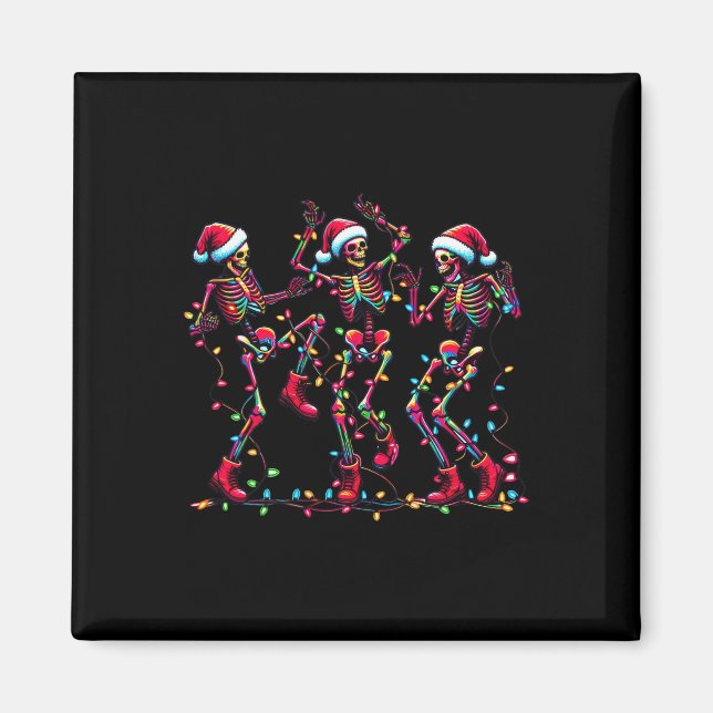 Funny Dancing Skeletons Santa Hat Dance Christmas  Magnet (Front)