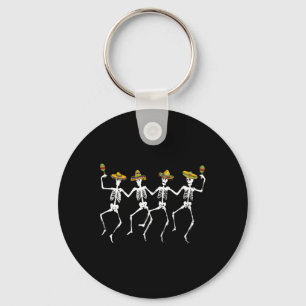 Funny Dancing Skeletons Sombreros Maracas - Cinco Key Ring