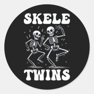 Funny Dancing Skeletons Twins Halloween Christmas Classic Round Sticker