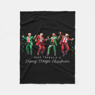 Funny Dancing Trump Merry Mega Christmas President Fleece Blanket