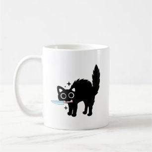 funny Danger Black Kitten, Cute Cat Holding Knife Coffee Mug