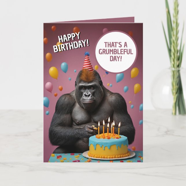 Funny Dark Pink Gorilla Birthday Card (Front)