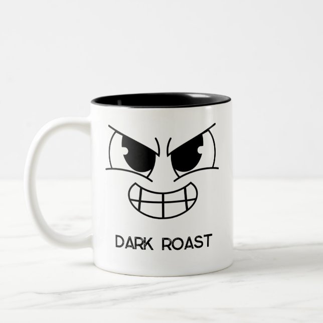 Funny Dark Roast Evil Face Coffee Mug (Left)