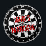 Funny dartboard for men with a grungy mancave<br><div class="desc">Funny dartboard for men with a grungy mancave. Distressed black and white dart board with personalised text. Cool manly gift idea for men with humour. Vintage style design.</div>