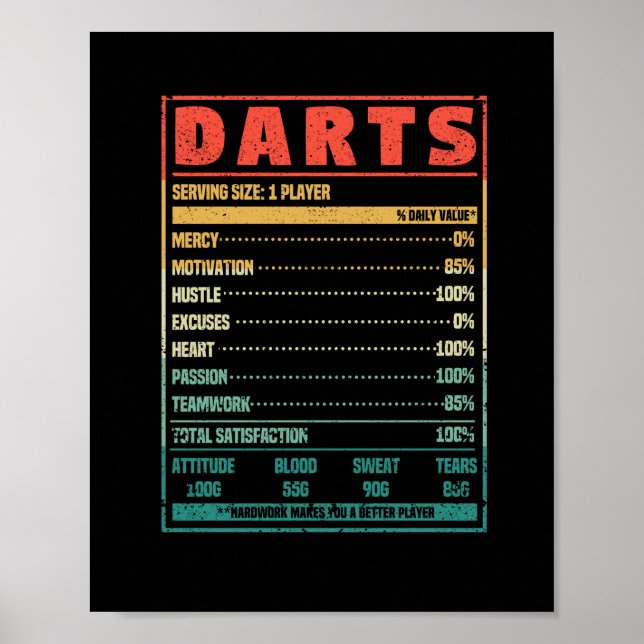 Funny darts nutrition facts darts player fan team poster (Front)