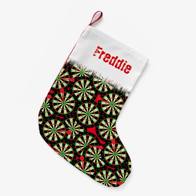 Funny Darts Player's Personalised Small Christmas Stocking (Front (Hanging))