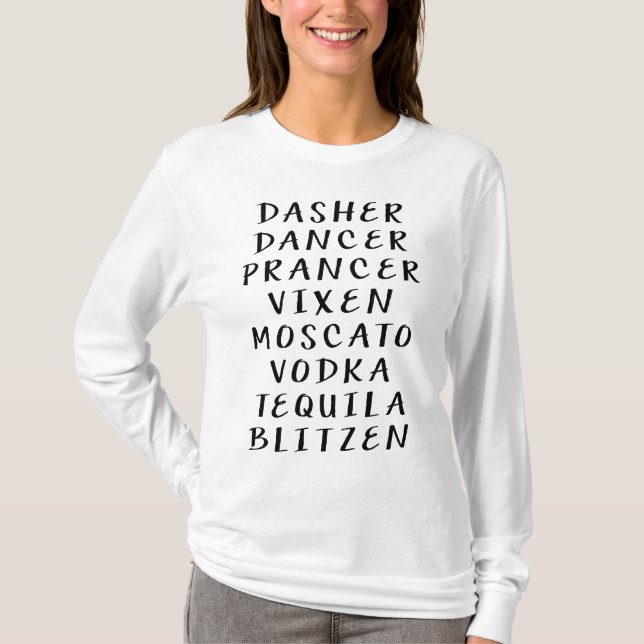 Funny Dasher Dancer Prancer Drinking Christmas T-Shirt (Front)