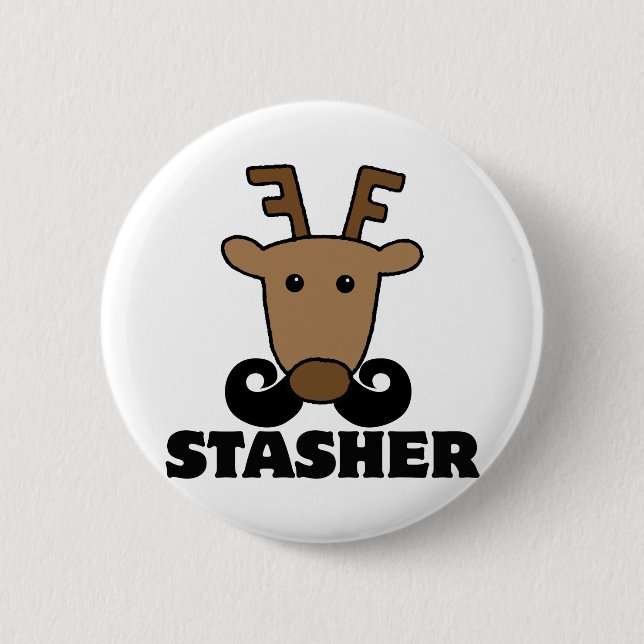 funny dasher stasher moustache reindeer 6 cm round badge (Front)