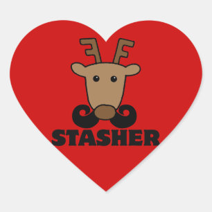 funny dasher stasher moustache reindeer heart sticker