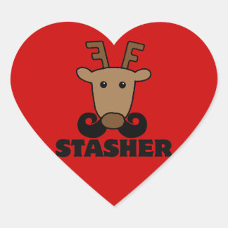 funny dasher stasher moustache reindeer heart sticker