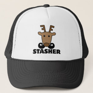 funny dasher stasher moustache reindeer trucker hat