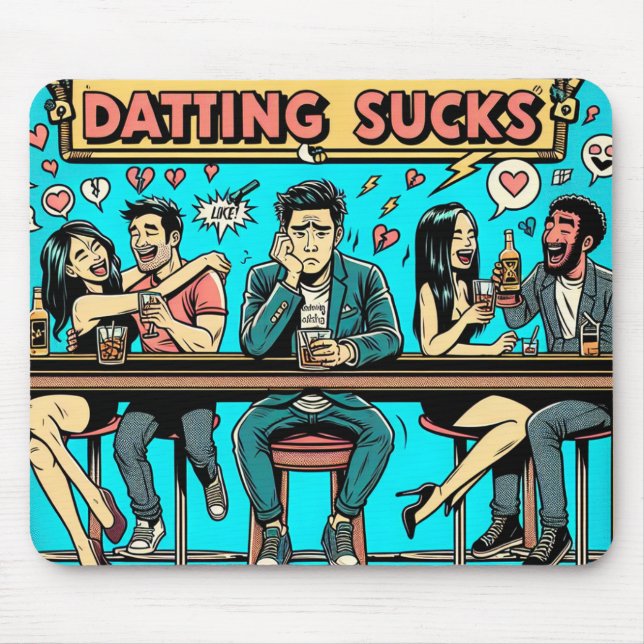 Funny "Dating Sucks" Comic Style Mouse Mat (Front)