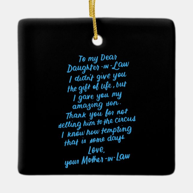 Funny Daughter in Law To My Dear Daughter In Law Ceramic Ornament (Front)