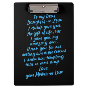 Funny Daughter in Law To My Dear Daughter In Law Clipboard