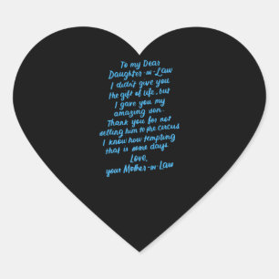 Funny Daughter in Law To My Dear Daughter In Law Heart Sticker