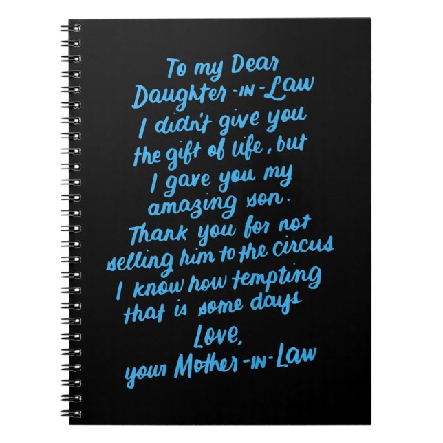 Funny Daughter in Law To My Dear Daughter In Law Notebook (Front)