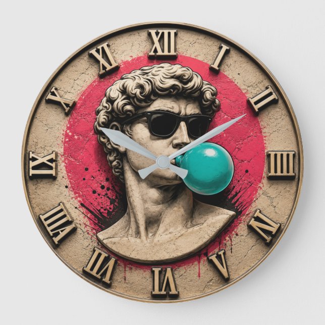 Funny David Bubble Gum Pop Art Michelangelo Statue Large Clock (Front)