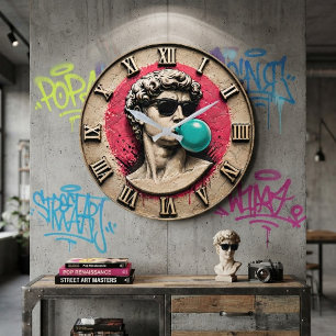 Funny David Bubble Gum Pop Art Michelangelo Statue Large Clock