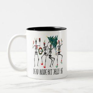 Funny Dead Inside But Jolly Dancing Skeleton Santa Two-Tone Coffee Mug