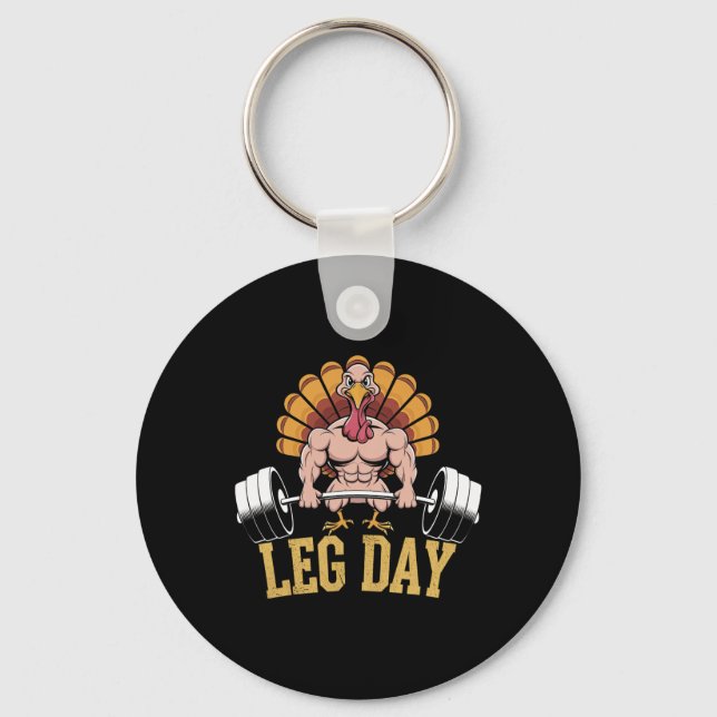 Funny Deadlifting Turkey Thanksgiving Leg Day Dead Key Ring (Front)