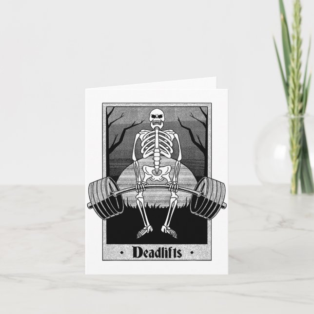 Funny Deadlifts Weightlifter Skeleton Halloween Gy Card (Front)