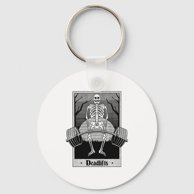 Funny Deadlifts Weightlifter Skeleton Halloween Gy Key Ring (Front)