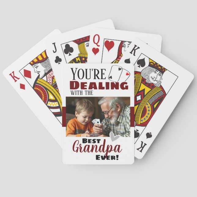 Funny Dealing with the Best Grandpa One Photo Playing Cards (Back)