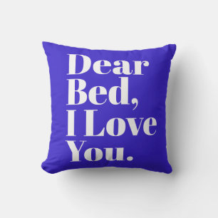 Funny Dear Bed, I Love You Cobalt Blue and White Cushion