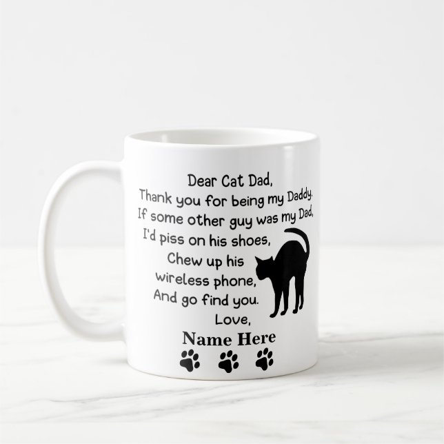 Funny Dear Cat Dad with Custom Name Coffee Mug (Left)