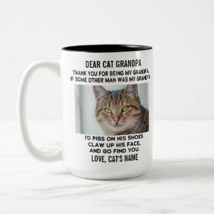 Funny Dear Cat Grandpa   Custom Cat's Photo & Name Two-Tone Coffee Mug
