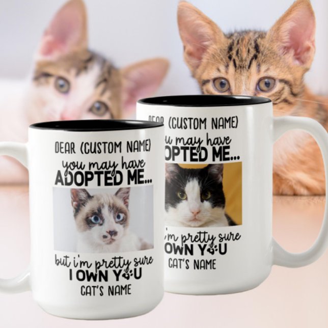 Funny Dear Cat Saying | Custom Cat's Photo & Name Two-Tone Coffee Mug (Creator Uploaded)