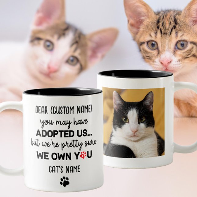 Funny Dear Cat Saying | Custom Cat's Photo & Name Two-Tone Coffee Mug (Creator Uploaded)