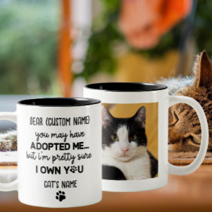 Funny Dear Cat Saying   Custom Cat's Photo & Name Two-Tone Coffee Mug