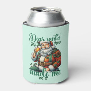 Funny dear Santa beer word art  Can Cooler