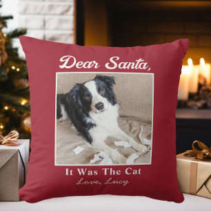 Funny Dear Santa Dog Christmas Photo Cushion