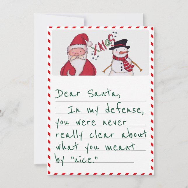 Funny Dear Santa In My Defence Christmas Greeting Holiday Card (Front)
