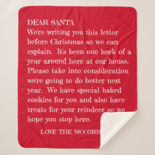 Funny Dear Santa Letter Red Family Personalised Sherpa Blanket