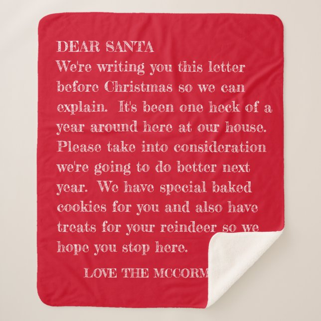 Funny Dear Santa Letter Red Family Personalised Sherpa Blanket (Front)