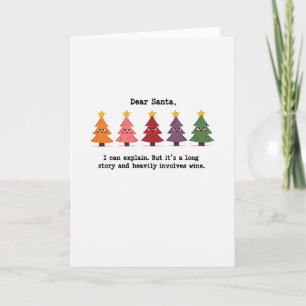 Funny Dear Santa Wine Card Colourful Trees Naughty