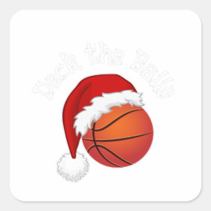 Funny Deck the Balls Christmas Basketball Pun Square Sticker