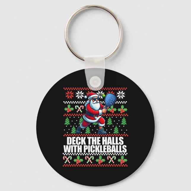 Funny Deck The Halls Ugly Christmas Sweater Pickle Key Ring (Front)