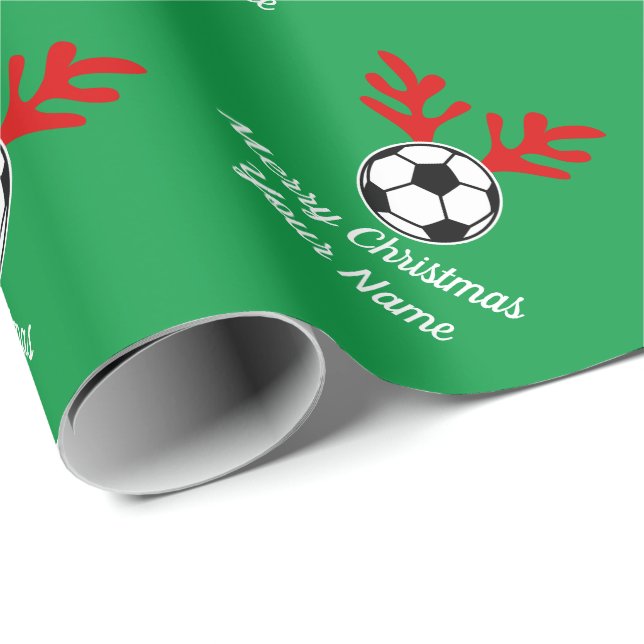 Funny deer antler soccer ball Christmas Holiday Wrapping Paper (Roll Corner)