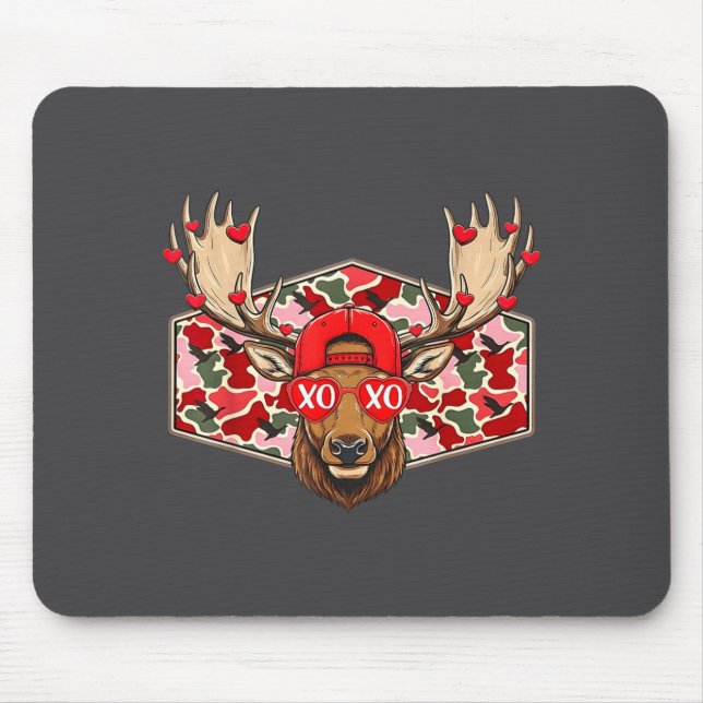 Funny Deer Hunting Buck Camo Valentines Day Men Wo Mouse Mat (Front)