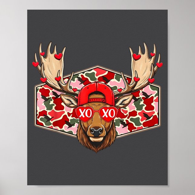 Funny Deer Hunting Buck Camo Valentines Day Men Wo Poster (Front)