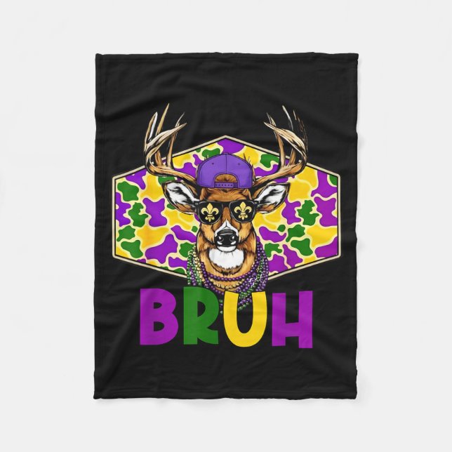 Funny Deer Hunting Mardi Gras Beads Kids Boys Carn Fleece Blanket (Front)