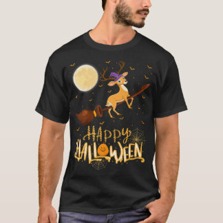 Funny Deer Ride Witch Shot Deer Halloween  T-Shirt