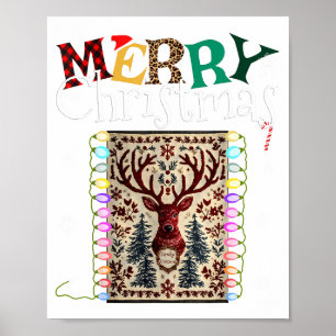 Funny Deer Snowflakes Xmas Lights Retro Ugly Chris Poster