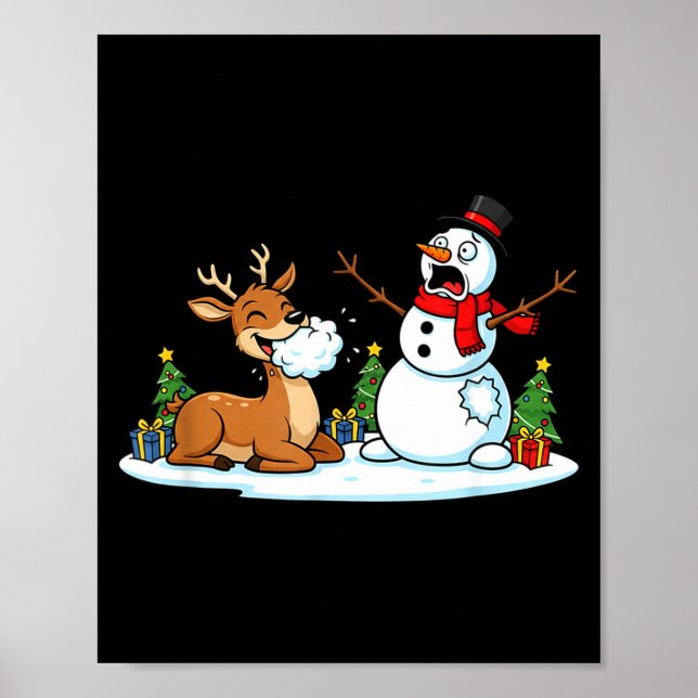Funny Deer Snowman Christmas Tree Xmas Womens Mens Poster (Front)